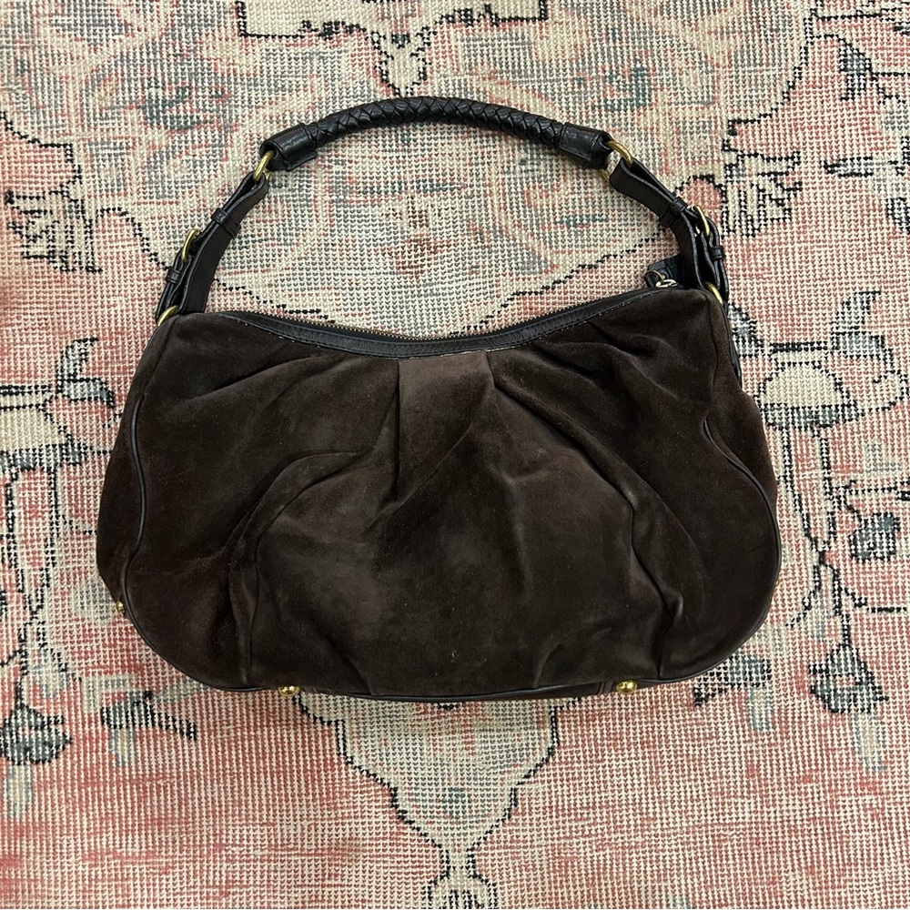 Banana Republic Brown Leather Slouch Shoulder Bag Braided Strap Gold Large Purse